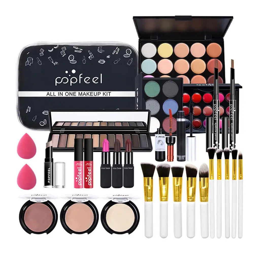 All-in-One Makeup Kit: Lip Gloss, Eyeshadow, Concealer & Brush Set – Portable Beauty Gift Set for Women & Girls