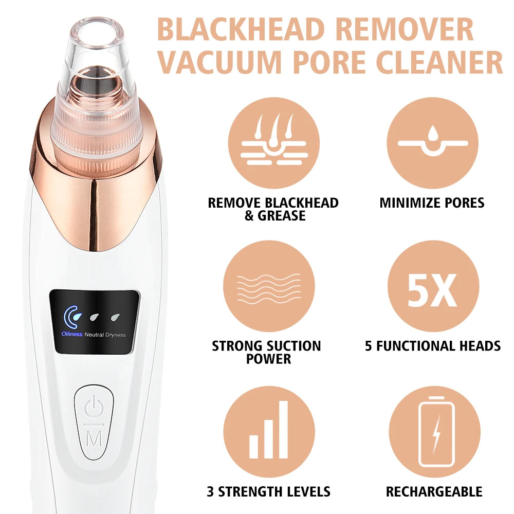 USB Rechargeable Electric Blackhead Remover – Vacuum Suction Pore Cleaner for Acne, Pimples, and Comedones